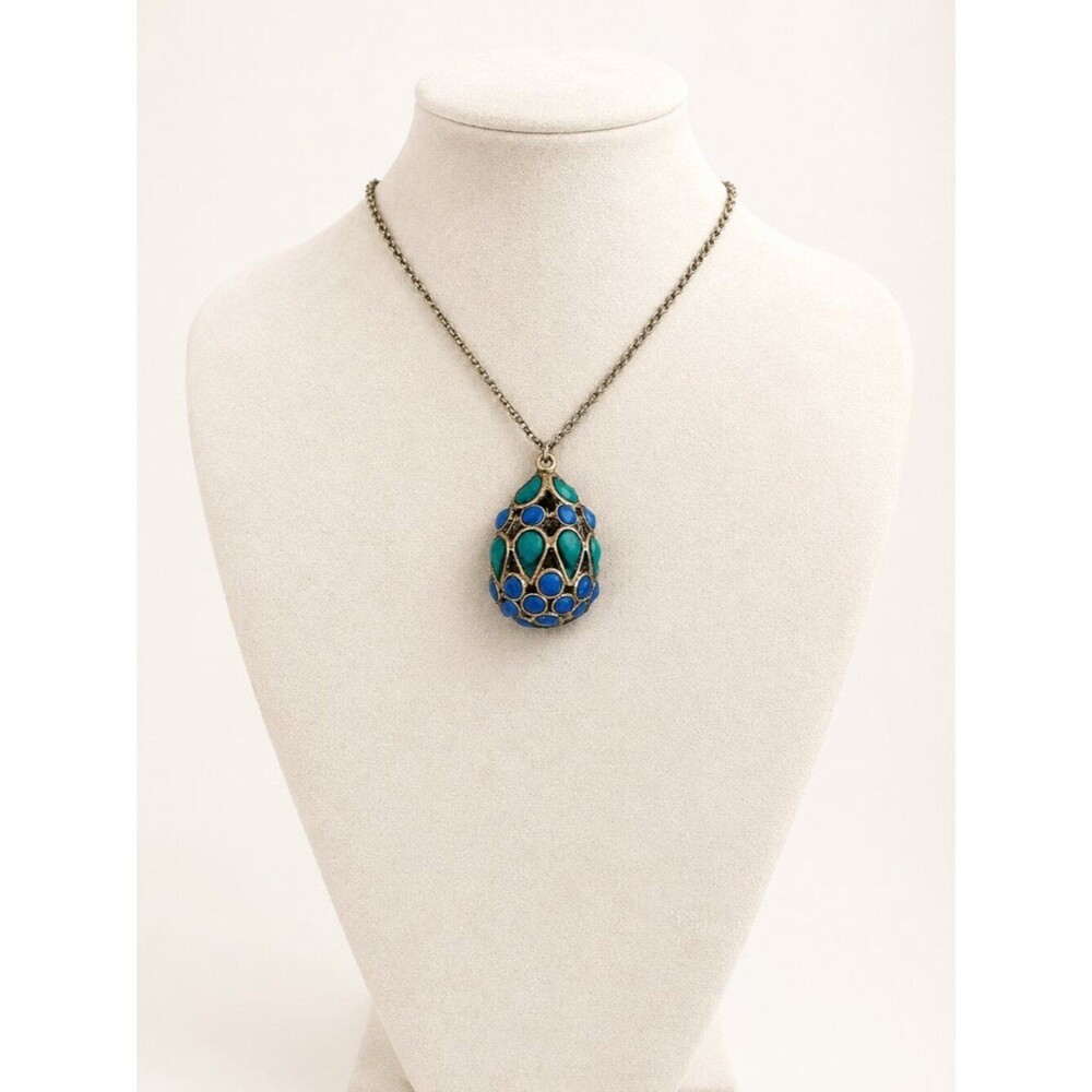 Vintage Egg Shaped (Inspired) Pendant with Lapis Lazuli Stones and 24" Chain NWT